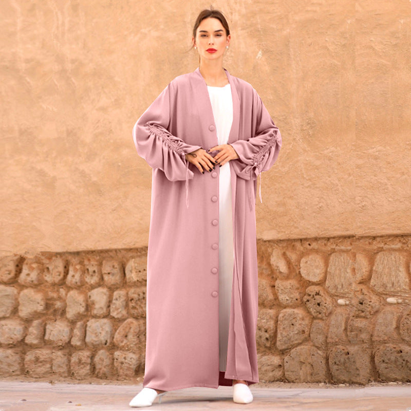 2022 New Middle Eastern Cross-border Women's Cardigan Robe Turkish Single-Breasted Sleeve Long Skirt Muslim Abaya