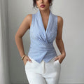 Cross-border European and American striped sleeveless shirt, 2025 summer, tie-waist slimming vest shirt, eBay foreign trade women's clothing