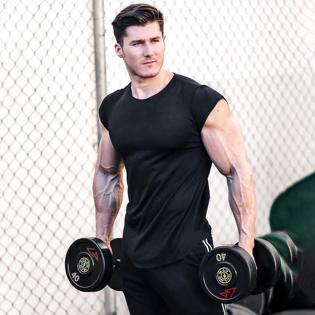 2021 Muscle Brothers new moisture wicking light board cross-border T-shirt short-sleeved pure cotton stretch sports and leisure top