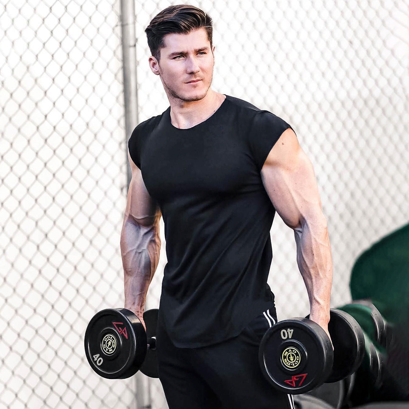 2021 Muscle Brothers new moisture wicking light board cross-border T-shirt short-sleeved pure cotton stretch sports and leisure top