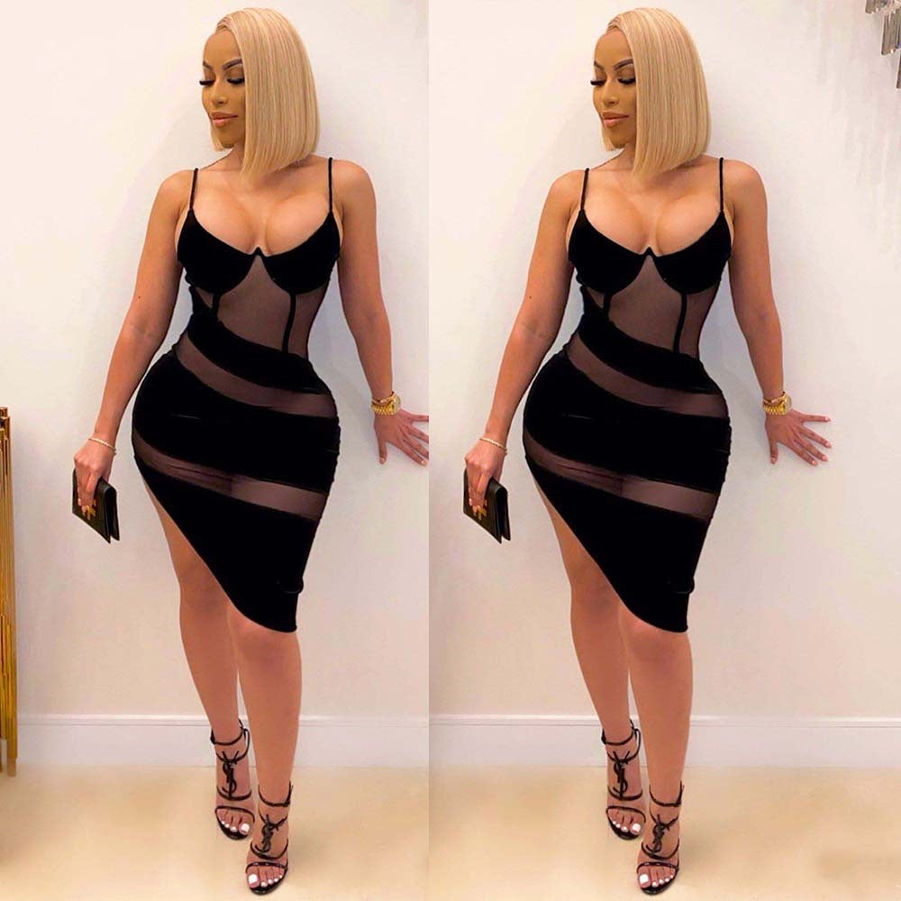 VK2087 AliExpress sexy European and American V-neck straps mesh perspective wrapped chest bag hip skirt nightclub skirt