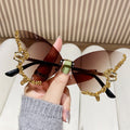 Cross-border new butterfly shape diamond frameless sunglasses for women fashion personality exaggerated sunglasses European and American Internet celebrity broken diamonds