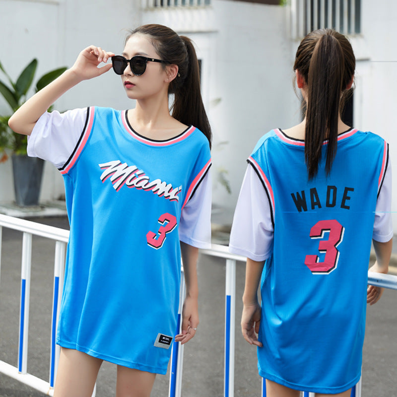 Fake two pieces of basketball clothing Korean version of sports t-shirt male and female students short-sleeved loose casual ball clothing class clothing wholesale