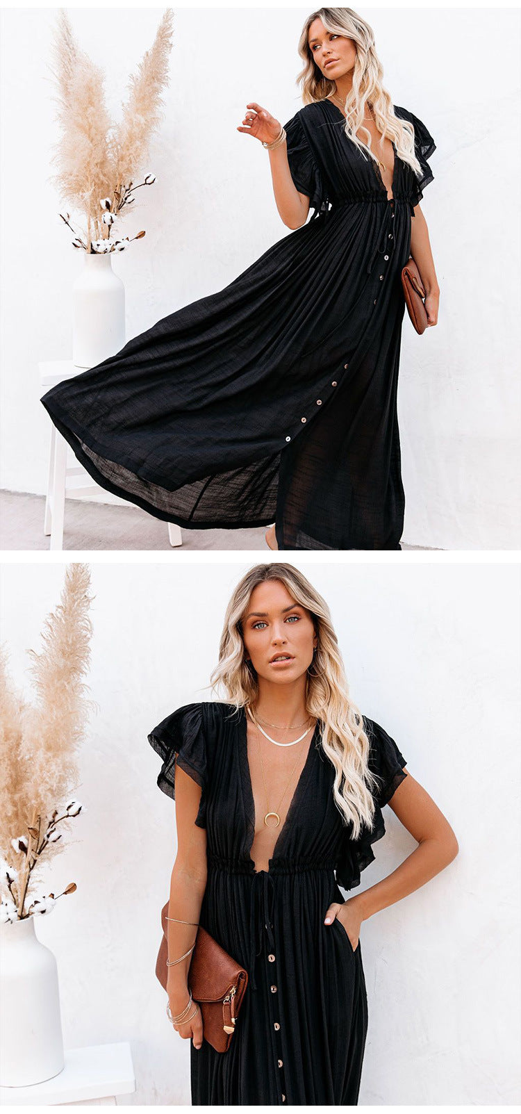 2023 cross-border foreign trade independent station new solid color beach cover-up long skirt sun protection shirt Hawaii seaside vacation