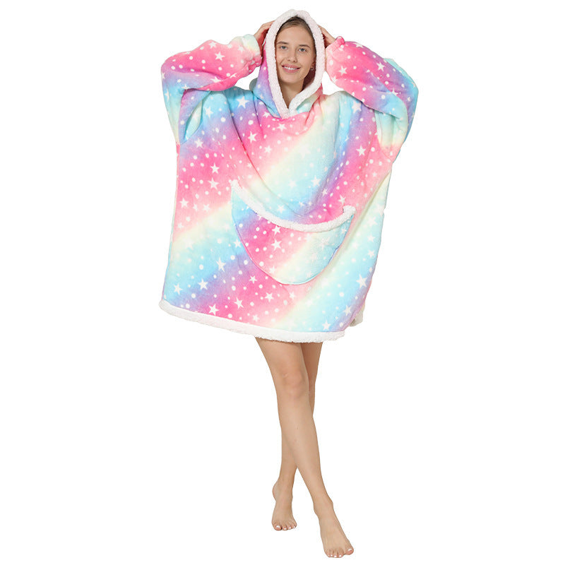 New Lazy Blanket Sherpa Pullover Flannel Sweater Avocado Star Hoodie Outdoor Warm Home Service