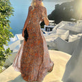 2021 European and American foreign trade new style round neck sleeveless printed pleated dress women's dress long skirt