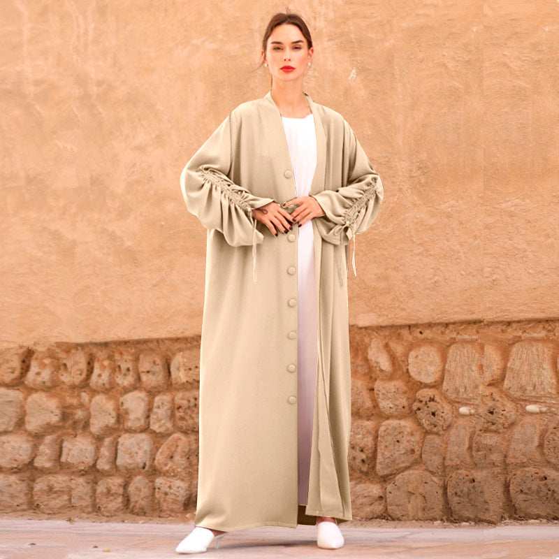 2022 New Middle Eastern Cross-border Women's Cardigan Robe Turkish Single-Breasted Sleeve Long Skirt Muslim Abaya