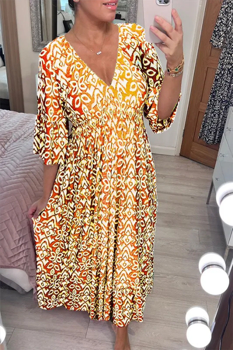 2024 Summer New Amazon Super Fairy V-neck Dress Seaside Vacation Beach Dress Printed Loose Long Dress Women