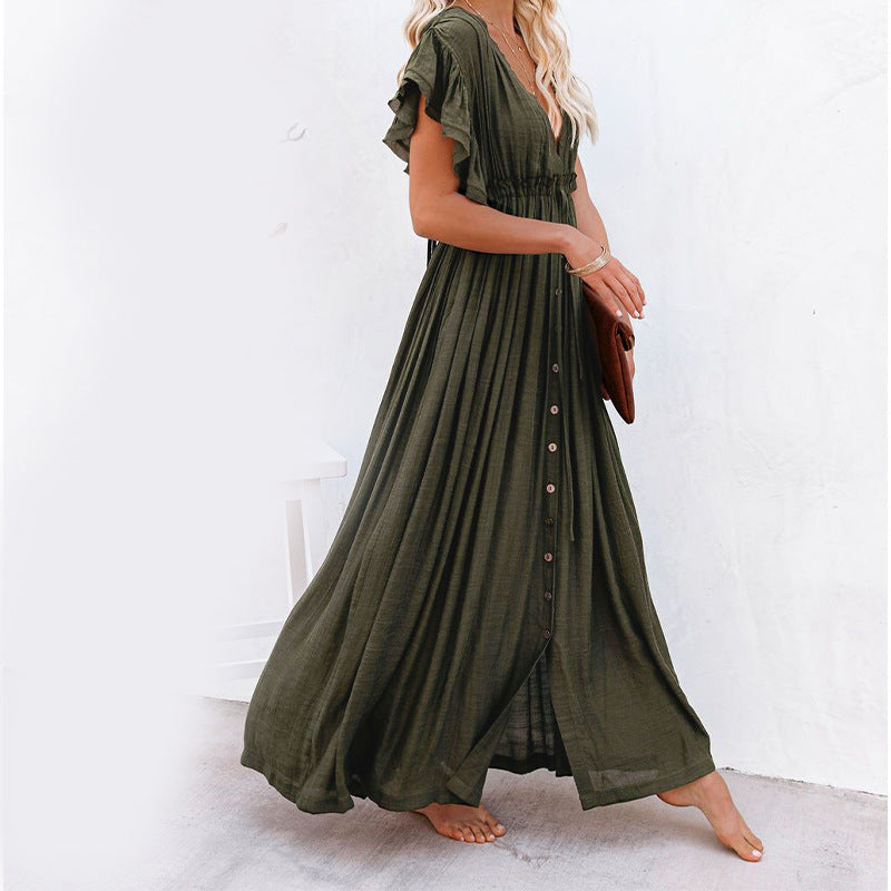 2023 cross-border foreign trade independent station new solid color beach cover-up long skirt sun protection shirt Hawaii seaside vacation