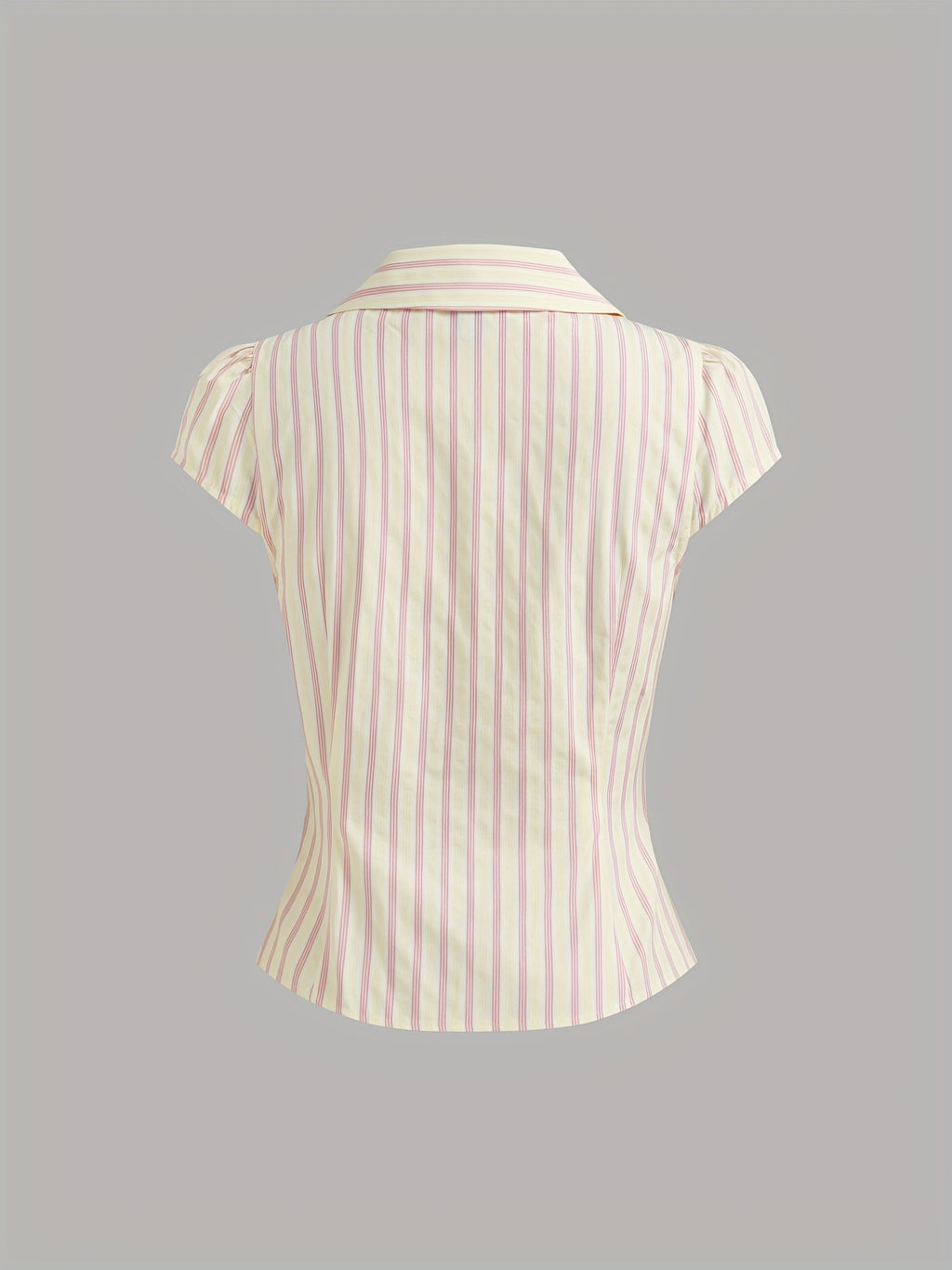 New cross-border European and American style Amazon casual ruched fashion top French women's striped button short-sleeved shirt