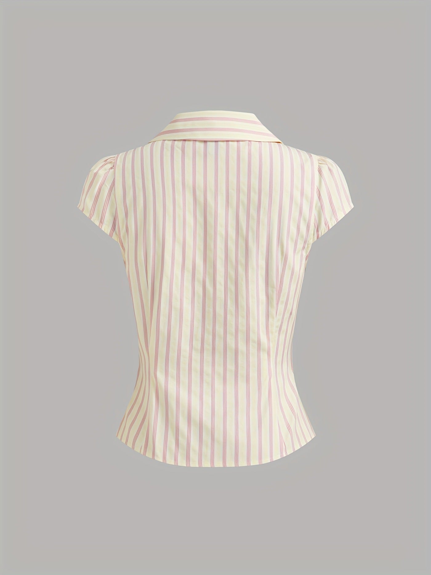 New cross-border European and American style Amazon casual ruched fashion top French women's striped button short-sleeved shirt