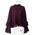 Cross-border European and American style 2025 autumn new women's clothing solid color chiffon top with ruffled long sleeve layered casual shirt