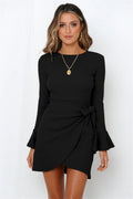 Factory direct sales Europe and the United States fashion autumn clothes small trumpet ruffles long-sleeved slim bow temperament high-end dress