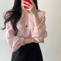 Chiffon shirt suit female spring and autumn temperament two-piece design double-layer doll collar top half-length pleated skirt