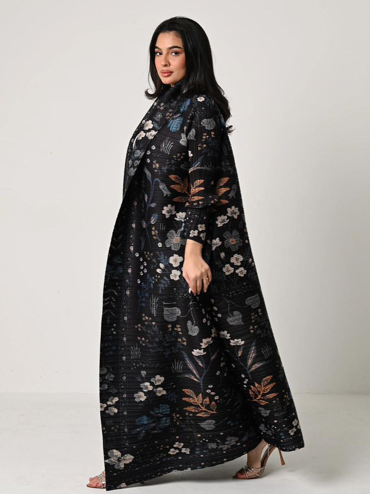 Middle Eastern robes for women Issey Miyake pleated printed cardigan long coat Arab robes large size Abaya