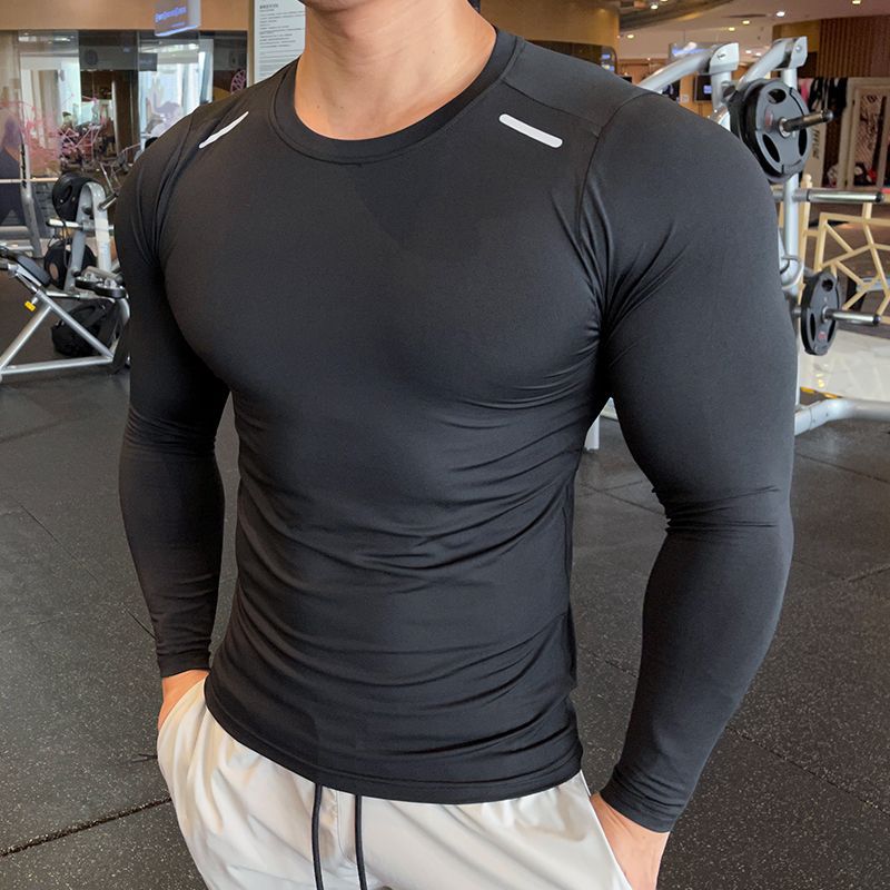 Quick-drying sports long-sleeved men's autumn and winter moisture-wicking high-elastic tights fashionable fitness clothes running training tops