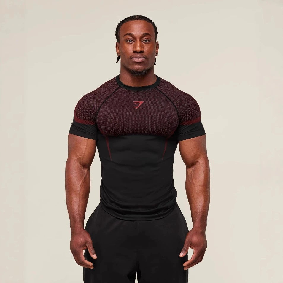 GYMSHARK Men's Fitness Top, Casual Running, Quick-Drying, Breathable, Tight-Fitting Short-Sleeve T-Shirt, Men's Muscle Shark