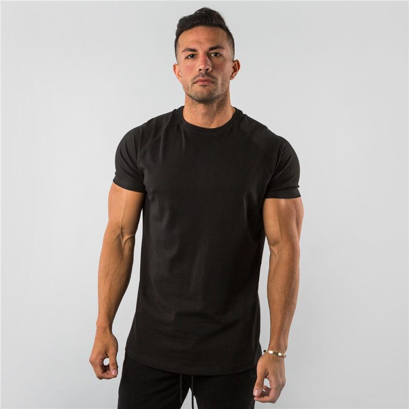 2023 Cross-border European and American Men's Summer Running Fitness Sports Short-sleeved Round Neck T-shirt Solid Color Breathable Casual Tops