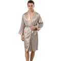 Cross-border men's one-piece artificial silk nightgown Spring and summer thin long-sleeved bathrobe Men's striped bathrobe 88013