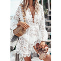 Cross-border 2022 summer hot style bikini cover-up European and American sexy V-neck sunscreen shirt Amazon lace beach skirt