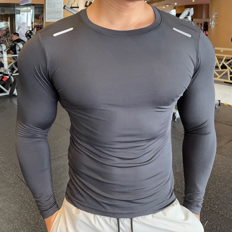 Quick-drying sports long-sleeved men's autumn and winter moisture-wicking high-elastic tights fashionable fitness clothes running training tops