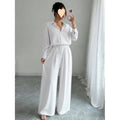 European and American cross-border spring new style elegant fashion women's two-piece set plus size faux linen shirt set high waist loose trousers