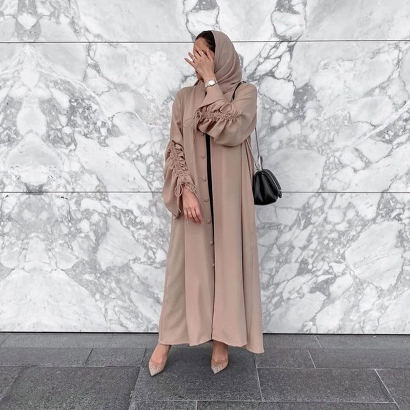 2022 New Middle Eastern Cross-border Women's Cardigan Robe Turkish Single-Breasted Sleeve Long Skirt Muslim Abaya