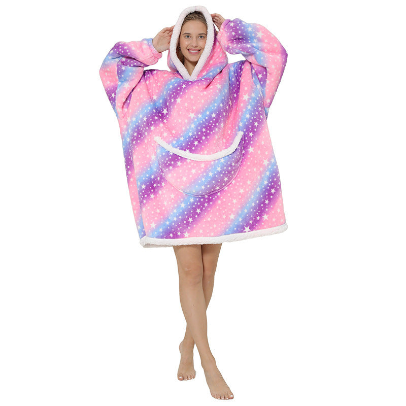 New Lazy Blanket Sherpa Pullover Flannel Sweater Avocado Star Hoodie Outdoor Warm Home Service