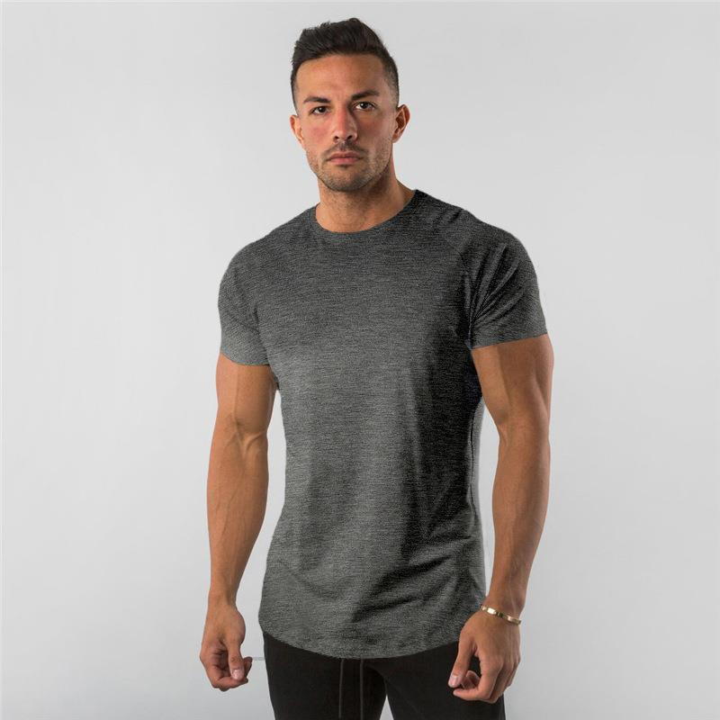 2023 Cross-border European and American Men's Summer Running Fitness Sports Short-sleeved Round Neck T-shirt Solid Color Breathable Casual Tops