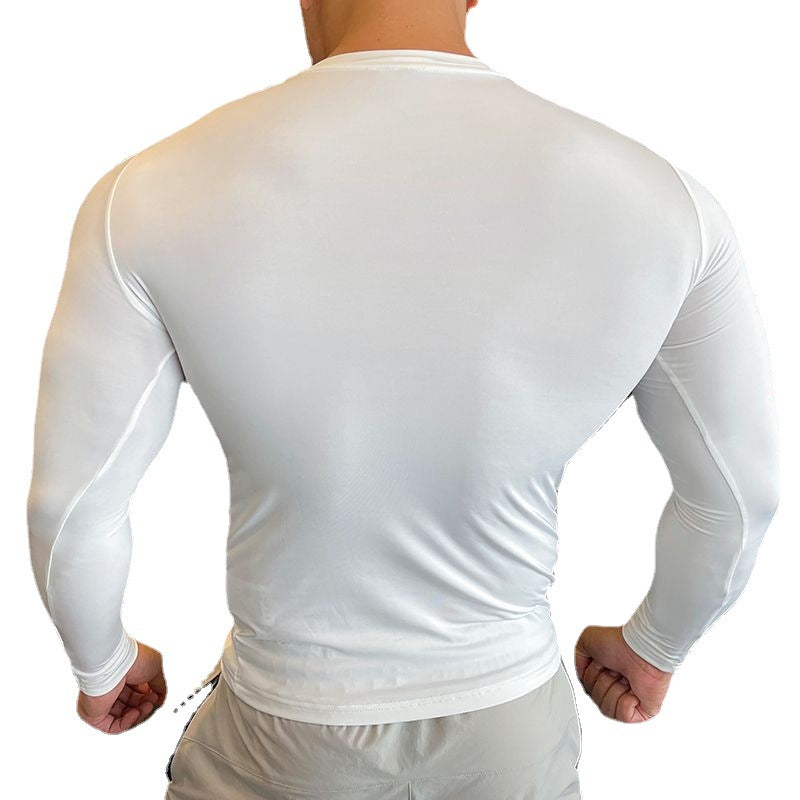 Quick-drying sports long-sleeved men's autumn and winter moisture-wicking high-elastic tights fashionable fitness clothes running training tops