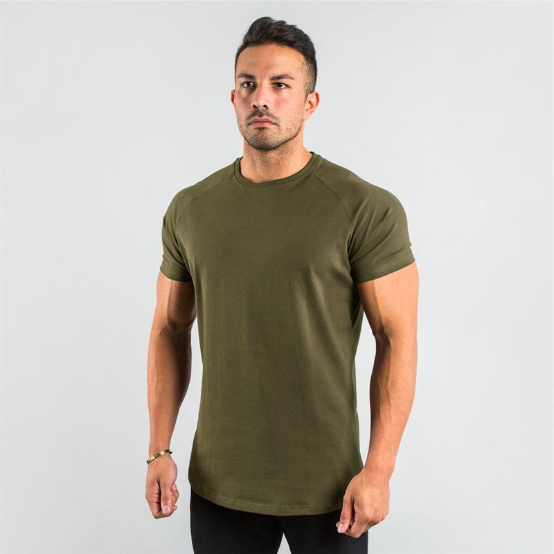 2023 Cross-border European and American Men's Summer Running Fitness Sports Short-sleeved Round Neck T-shirt Solid Color Breathable Casual Tops