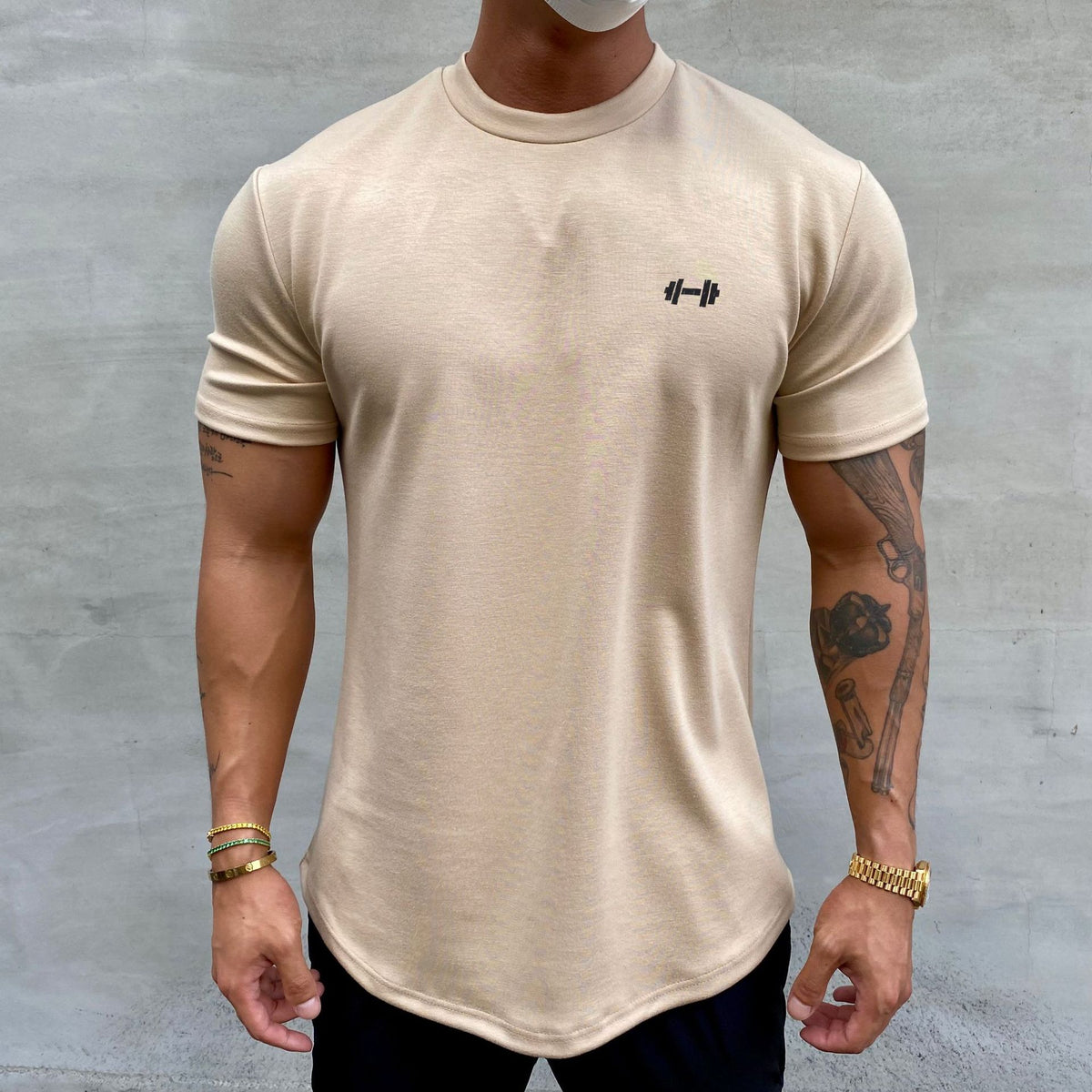 Muscle Tide Brand American Slim Show Muscle Round Hem Short Sleeve Men's Cotton Summer Solid Color Training Slim Sports T-shirt