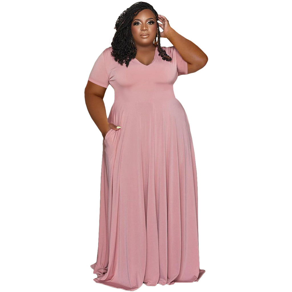 FAGADOER Elegant Solid Plus Size Dress XL-5XL Women Short Sleeve A-line Folding Dress Fashion Casual Clothing Streetwear Robe 2022