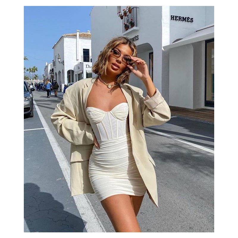 European and American women's clothing cross-border 2021 Amazon mesh pleated new backless fashion suspenders ladies dress female