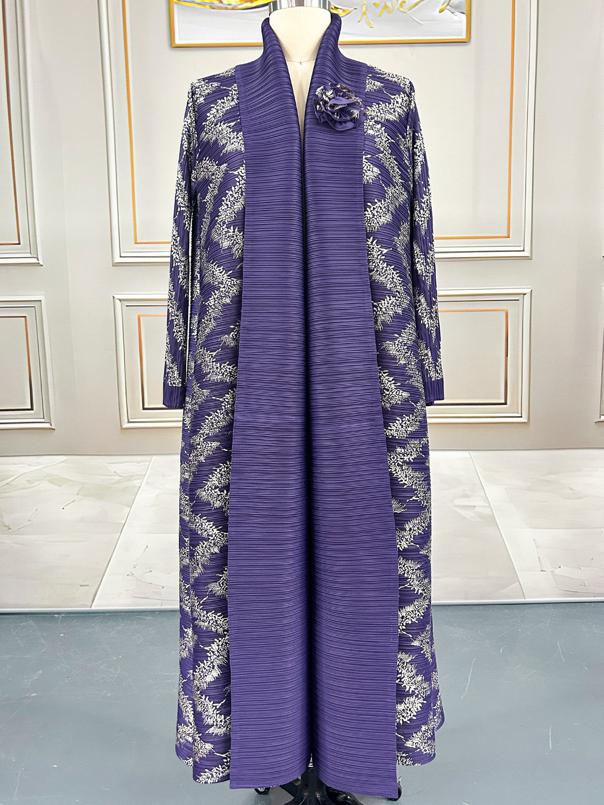 Middle Eastern robes for women Issey Miyake pleated printed cardigan long coat Arab robes large size Abaya