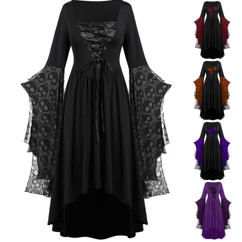 2023 Cross-border Foreign Trade Amazon Halloween European and American Costumes Skull Lace Strap Dress Hot Style Added Colors
