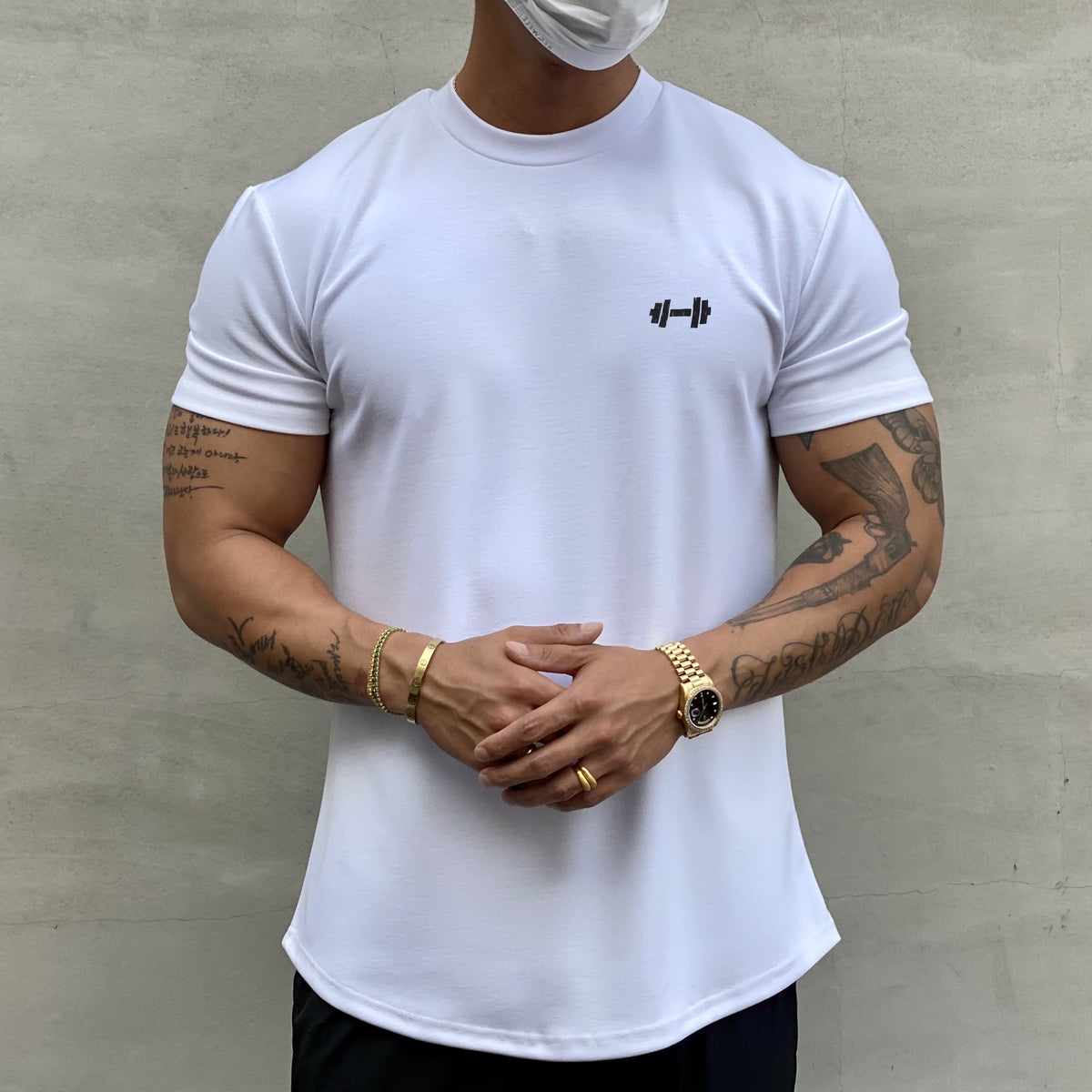 Muscle Tide Brand American Slim Show Muscle Round Hem Short Sleeve Men's Cotton Summer Solid Color Training Slim Sports T-shirt