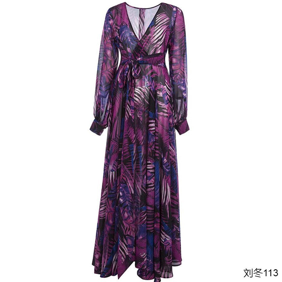 New women long dresses ladies print beach dress holic