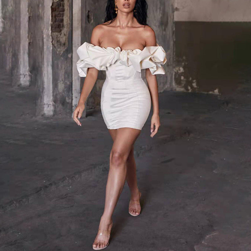 Amazon European and American fashion niche light luxury dress ruffled pleated temperament one-shoulder tube top hip dress
