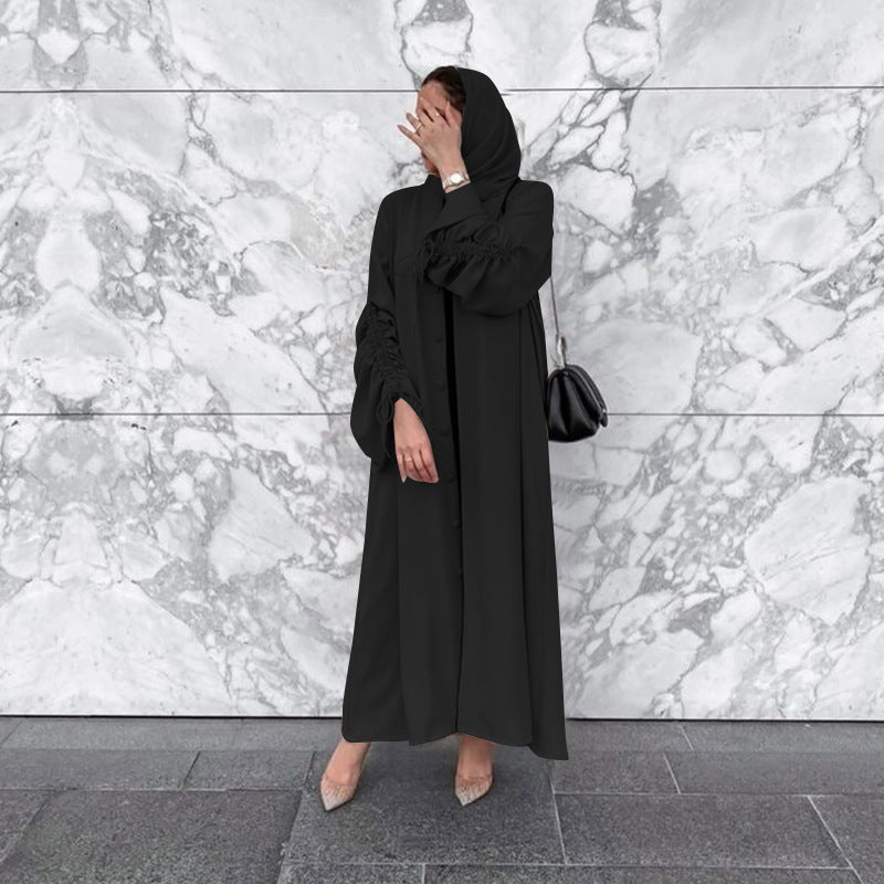 2022 New Middle Eastern Cross-border Women's Cardigan Robe Turkish Single-Breasted Sleeve Long Skirt Muslim Abaya