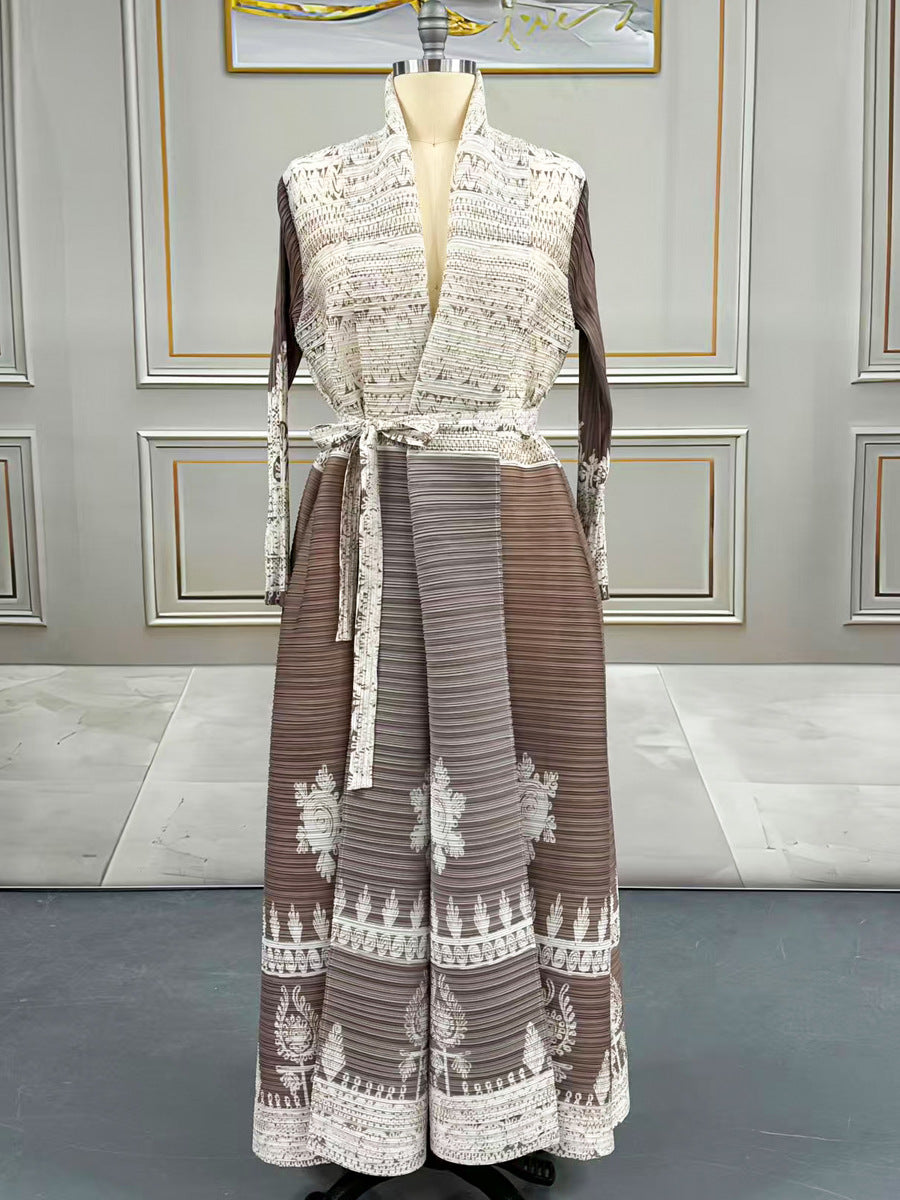 Middle Eastern robes for women Issey Miyake pleated printed cardigan long coat Arab robes large size Abaya
