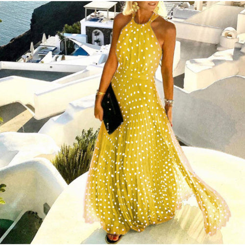 2021 European and American foreign trade new style round neck sleeveless printed pleated dress women's dress long skirt