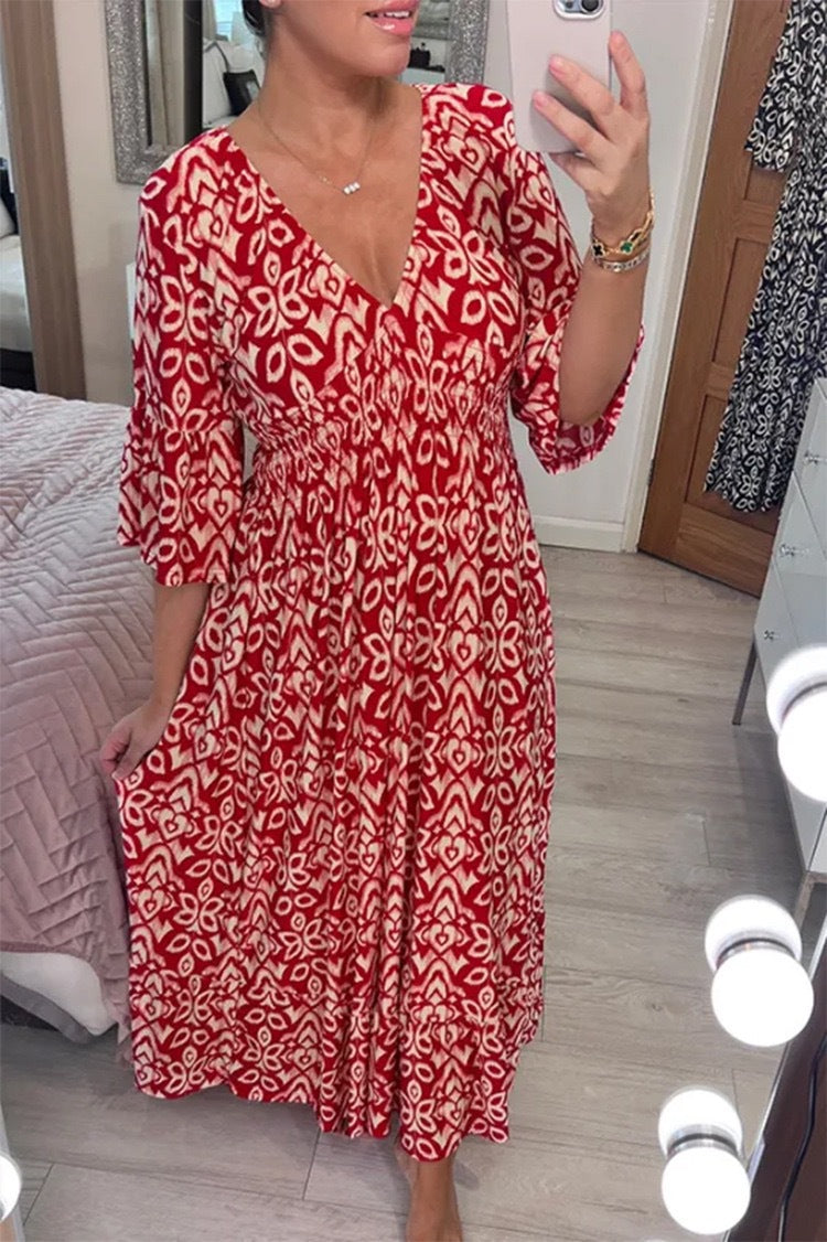 2024 Summer New Amazon Super Fairy V-neck Dress Seaside Vacation Beach Dress Printed Loose Long Dress Women