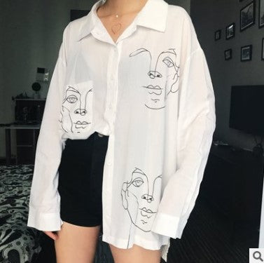 Amazon AliExpress printed cardigan long-sleeved shirt Harajuku style bf mid-length shirt