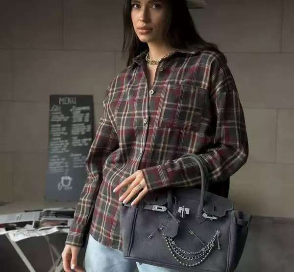 Amazon 2025 Spring and Autumn Cross-border Retro All-match Lapel Loose Shirt #Plaid Long Sleeve Pocket Women's Shirt