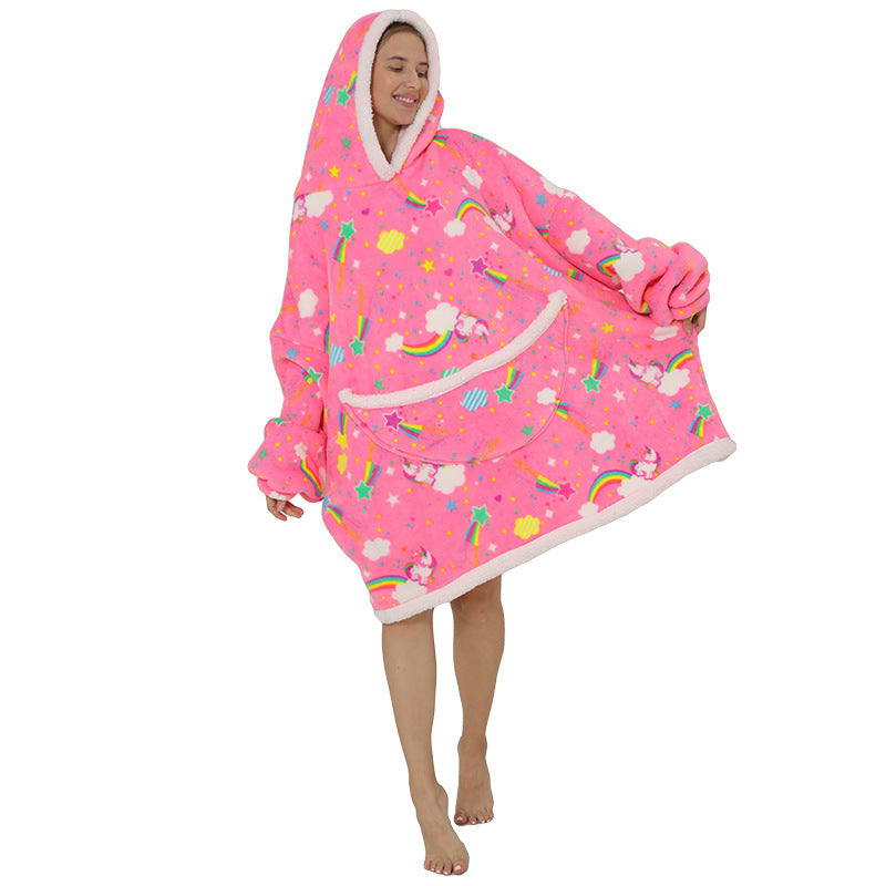 New Lazy Blanket Sherpa Pullover Flannel Sweater Avocado Star Hoodie Outdoor Warm Home Service