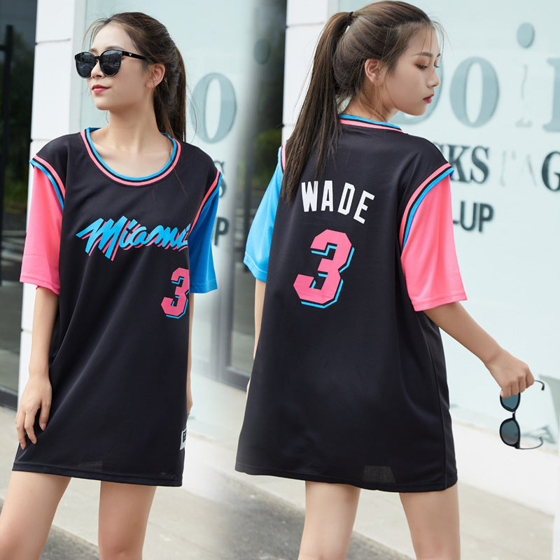 Fake two pieces of basketball clothing Korean version of sports t-shirt male and female students short-sleeved loose casual ball clothing class clothing wholesale