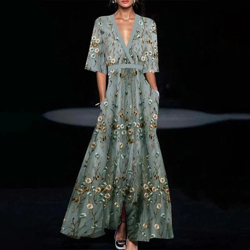2024 European and American cross-border Amazon women's clothing new printed pleated belt temperament commuter dress