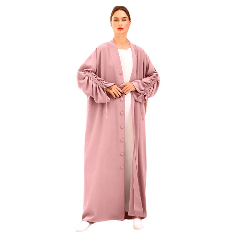 2022 New Middle Eastern Cross-border Women's Cardigan Robe Turkish Single-Breasted Sleeve Long Skirt Muslim Abaya