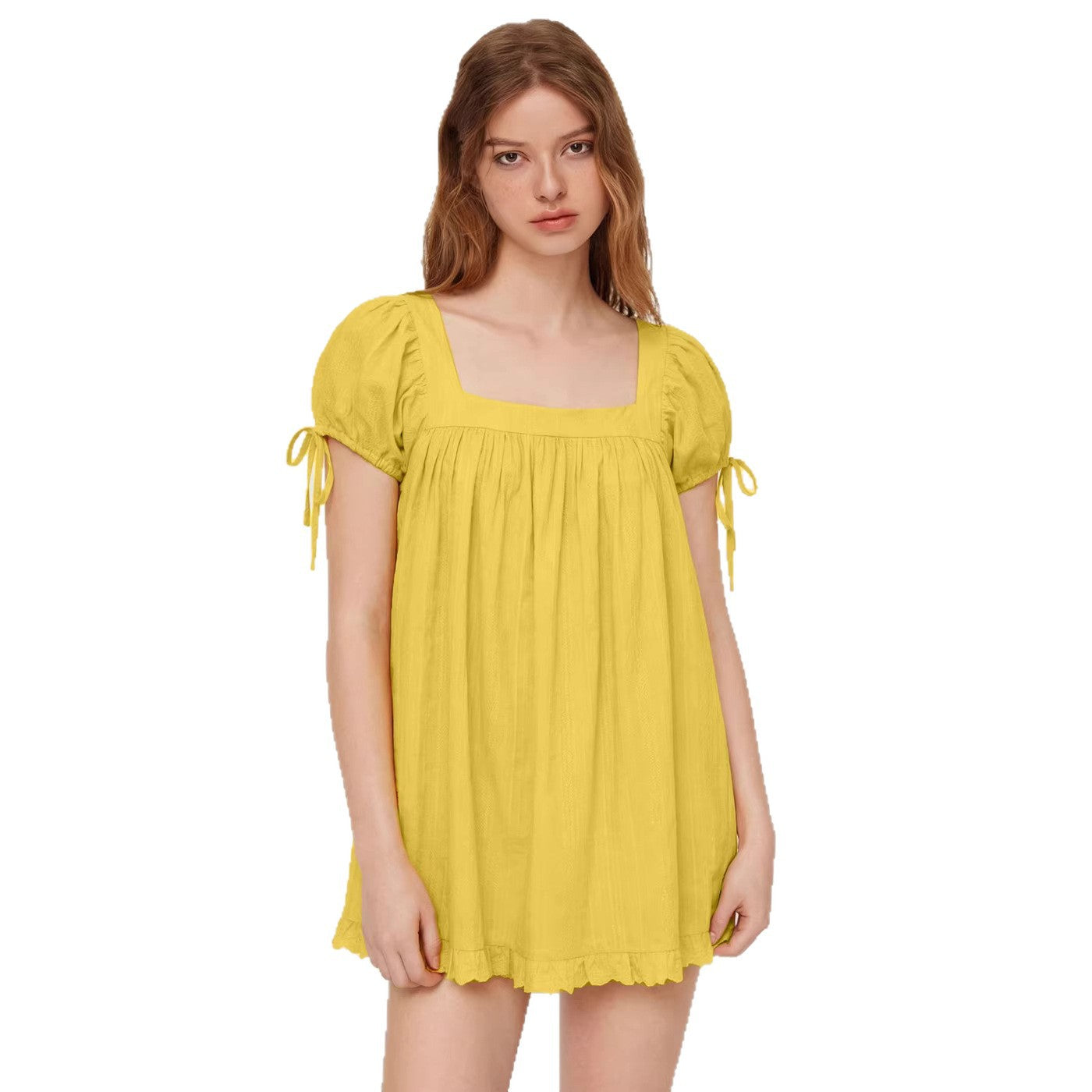 2026 New Cross-Border European and American Amazon Independent Store Women's Casual Square Neck Ruffle Tie Short Sleeve Shirt